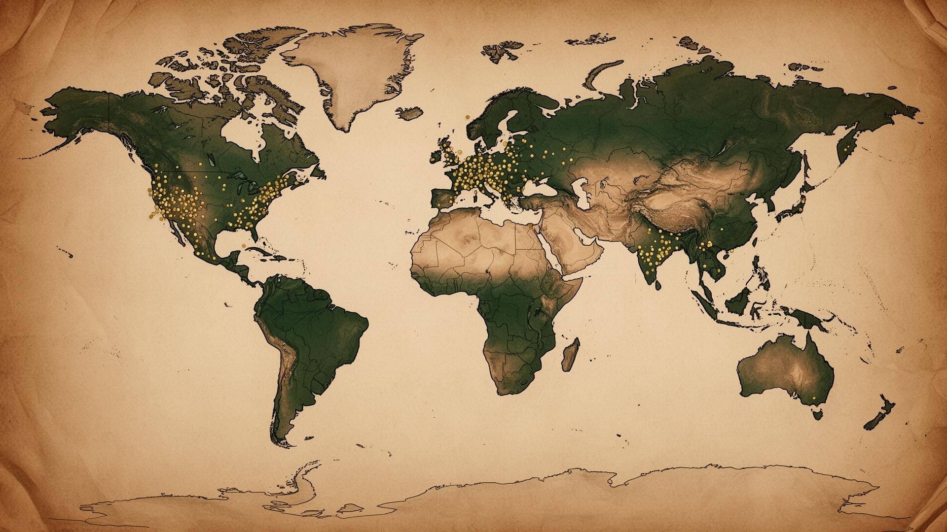 Mapa mundi indicando a presença dos descendentes Bavaresco